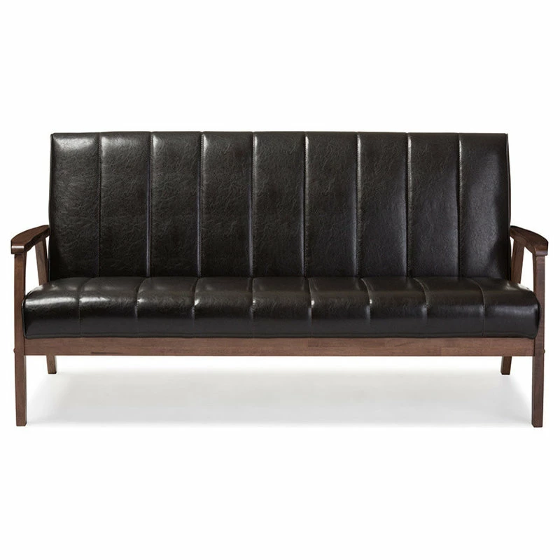 Baxton Studio Nikko Faux Leather Wooden 3-Seater Sofa, Dark Brown 3 Baxton Studio Nikko Faux Leather Wooden 3-Seater Sofa, Dark Brown