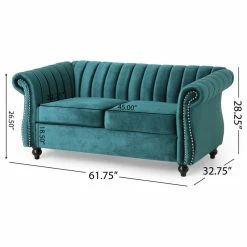 GDFStudio Bauman Modern Glam Channel Stitch Loveseat With Nailhead Trim, Teal + Dark Brown -GDF sofa Shop 4601f02800e60c24 2840 w800 h800 b1 p0
