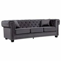 Meridian Furniture Bowery Velvet Sofa, Gray