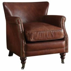 Acme Furniture Leeds Top Grain Leather Accent Chair, Vintage Dark Brown
