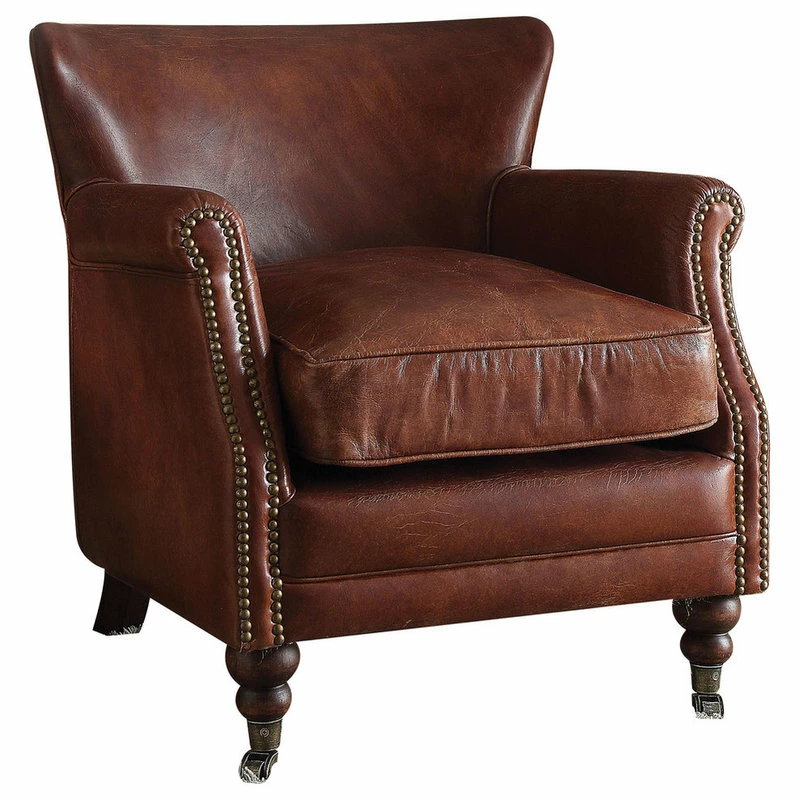 Acme Furniture Leeds Top Grain Leather Accent Chair, Vintage Dark Brown 3 Acme Furniture Leeds Top Grain Leather Accent Chair, Vintage Dark Brown