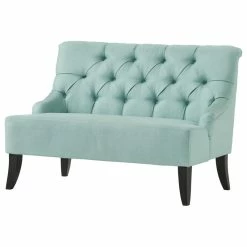 GDFStudio GDF Studio Nicoletta Tufted Fabric Settee Loveseat, Light Mint Blue