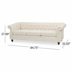 GDFStudio Adetokunbo Tufted Chesterfield Fabric 3 Seater Sofa, Beige/Dark Brown -GDF sofa Shop 4691f95a0f906e9a 5498 w800 h800 b1 p0