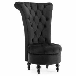 Belleze Royal High Back Velvet Tufted Ottoman Chair, Black