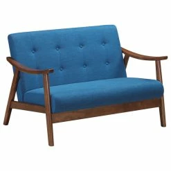 GDFStudio GDF Studio Buda Mid-Century Modern Settee, Navy Blue/Brown