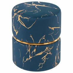 Duhome Elegant Lifestyle Luxury Hot Stamped Velvet Ottoman, Blue