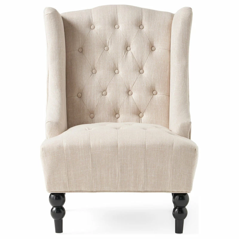 GDFStudio GDF Studio Clarice Tall Wingback Tufted Fabric Accent Chair, Light Beige 10 GDFStudio GDF Studio Clarice Tall Wingback Tufted Fabric Accent Chair, Light Beige - Image 8