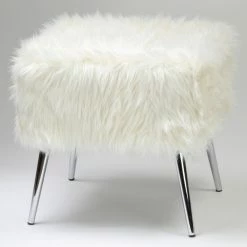 Cortesi Home Olivia White Faux Fur Ottoman, 20"