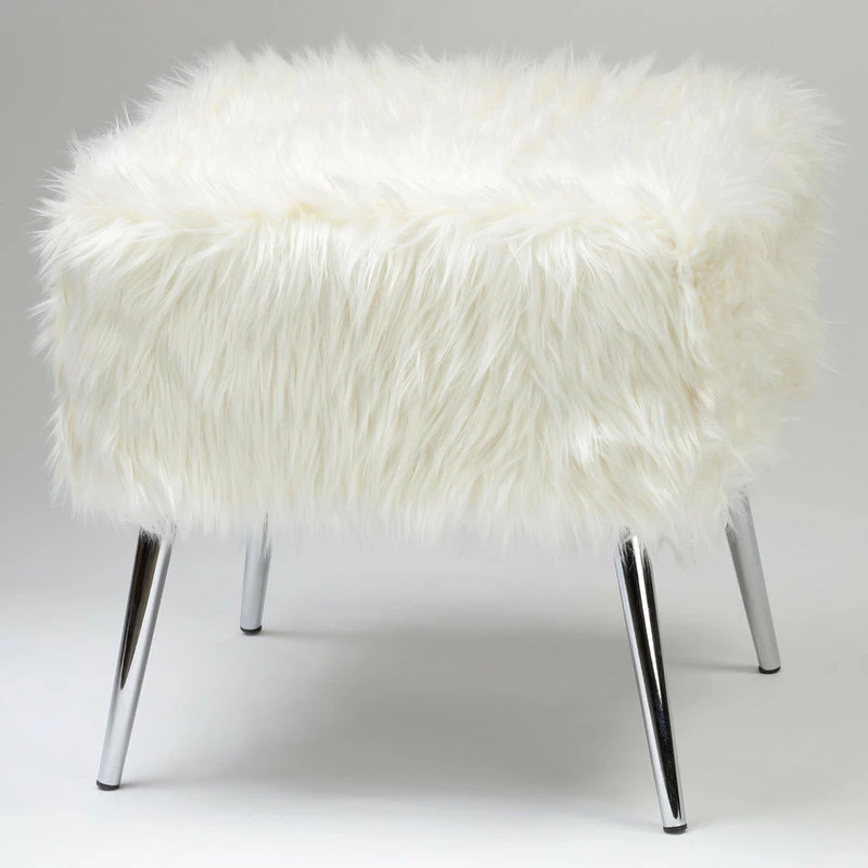 Cortesi Home Olivia White Faux Fur Ottoman, 20" 3 Cortesi Home Olivia White Faux Fur Ottoman, 20"