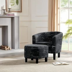 Belleze Accent Chair W/ Ottoman Round Arms Curved Back French Print Script,Black Patter 10 Belleze Accent Chair W/ Ottoman Round Arms Curved Back French Print Script,Black Patter -GDF sofa Shop 4a419a7100667cb0 3294 w800 h800 b0 p0