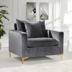 Meridian Furniture Naomi Velvet Chair, Gold And Chrome Leg Set, Gray -GDF sofa Shop 4a41e5de027411b6 6432 w800 h800 b0 p0