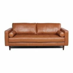 Maklaine MidCentury Mid-Century Brown Finish Modern Leather Sofa