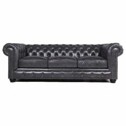 Bowery Hill Traditional Gray Leather Chesterfield Sofa In Grey