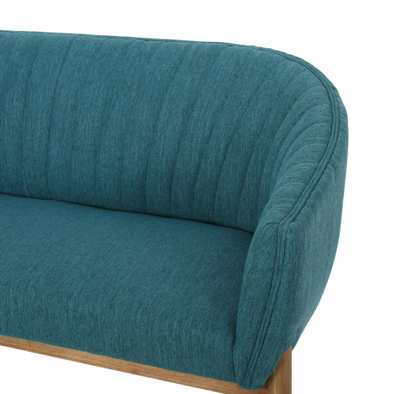 GDFStudio Deborah Mid-Century Fabric Loveseat, Teal, Brown 9 GDFStudio Deborah Mid-Century Fabric Loveseat, Teal, Brown - Image 7