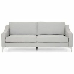 GDFStudio Heidi Modern Fabric 3 Seater Sofa, Pebble Gray/Silver