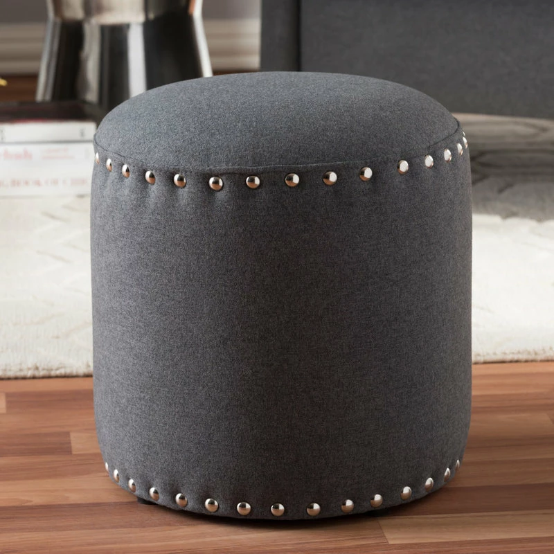 Baxton Studio Rosine Upholstered Nail Trim Ottoman, Gray 5 Baxton Studio Rosine Upholstered Nail Trim Ottoman, Gray - Image 3