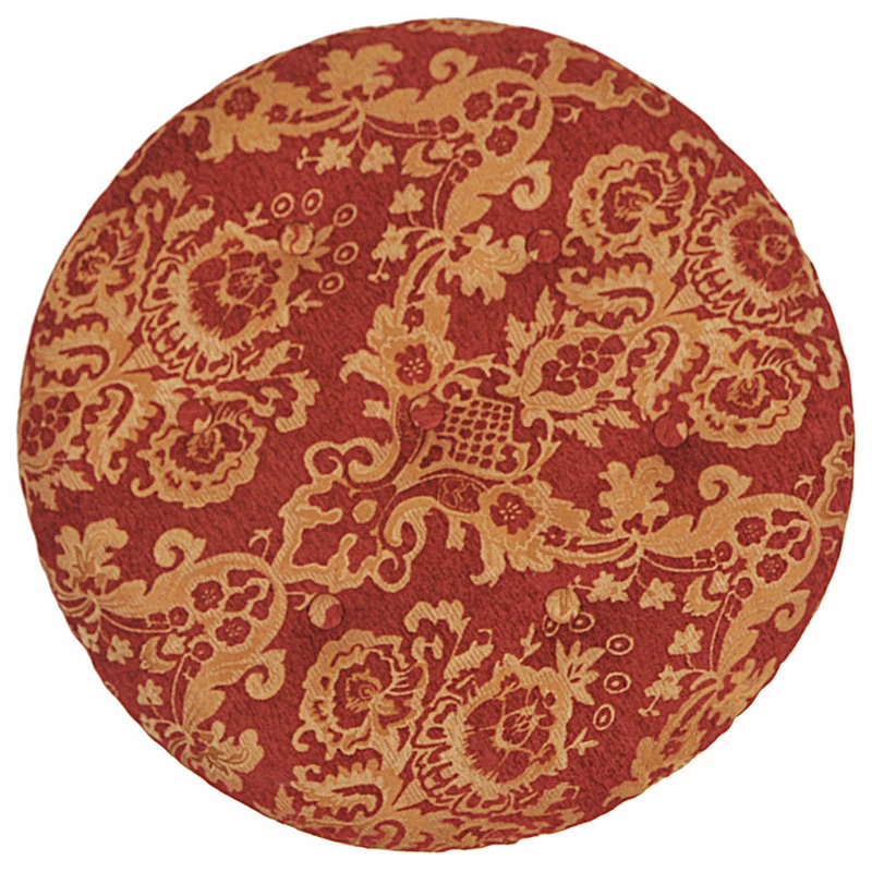 Jennifer Taylor Home Yolanda Tufted Round Ottoman With Bullion Trim, Red Gold Jacquard 5 Jennifer Taylor Home Yolanda Tufted Round Ottoman With Bullion Trim, Red Gold Jacquard - Image 3