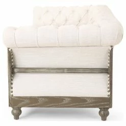 GDFStudio Bowes Chesterfield Tufted 3 Seater Sofa With Nailhead Trim, Beige + Dark Brown -GDF sofa Shop 51310655037456b0 9063 w800 h800 b1 p0