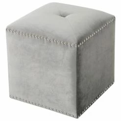 GDFStudio GDF Studio Allen Glam Velvet Ottoman, Smoke