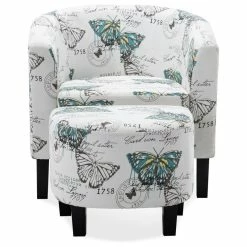 Belleze Accent Chair W/ Ottoman Round Arms Curved Back French Print Script, White -GDF sofa Shop 51d1f0260d807257 7822 w800 h800 b1 p0