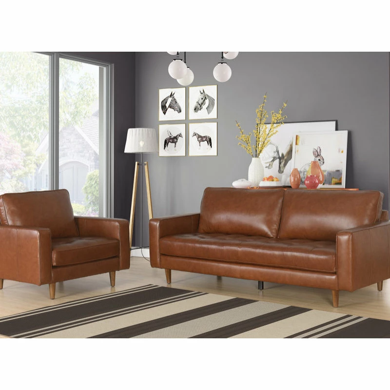 Abbyson Living Hammond Mid-Century Leather Stationary Sofa, Camel 8 Abbyson Living Hammond Mid-Century Leather Stationary Sofa, Camel - Image 6