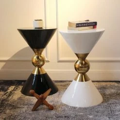 HOMARY Round Black End Table Gold Hourglass Side Table Metal And Fiberglass, Small -GDF sofa Shop 52817dba00eebd22 8698 w800 h800 b0 p0
