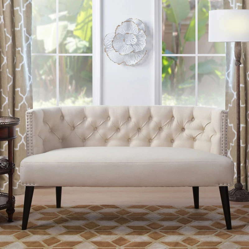 Jennifer Taylor Home Celine Tufted Settee With Nailhead Accents, Sky Neutral Beige 5 Jennifer Taylor Home Celine Tufted Settee With Nailhead Accents, Sky Neutral Beige - Image 3