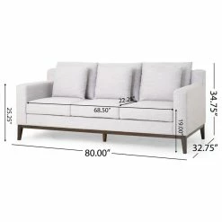 GDFStudio Noxon Fabric 3 Seater Sofa With Accent Pillows, Light Grey + Dark Walnut -GDF sofa Shop 52e1a97900527341 4483 w800 h800 b1 p0