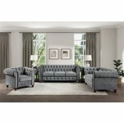Domain Industries Inc. Lexicon Welwyn Velvet Chesterfield Loveseat In Dark Gray -GDF sofa Shop 5351f7ab0fffd9ab 1874 w800 h800 b0 p0