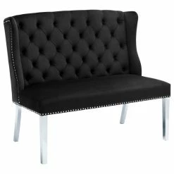 Meridian Furniture Suri Velvet Upholstered Settee Bench, Black