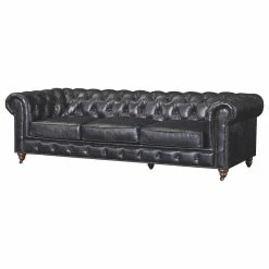 Crafters And Weavers Top Grain Leather Chesterfield Sofa, Slate