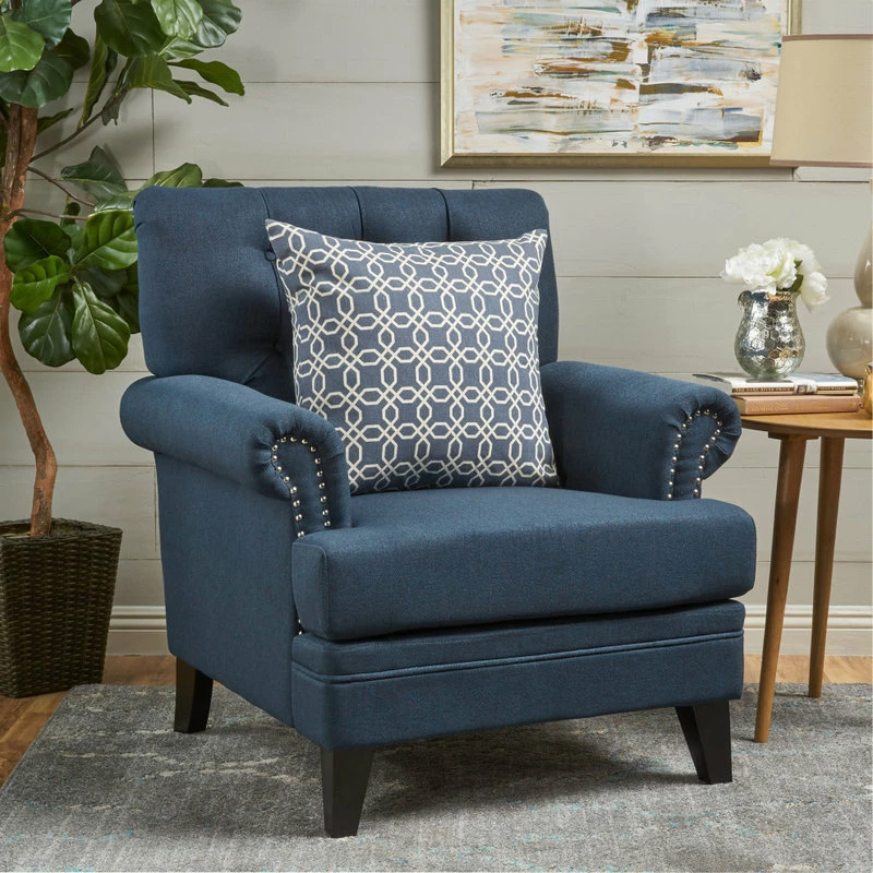 GDFStudio GDF Studio Arielle Plush Tufted Back Fabric Club Armchair, Navy Blue 4 GDFStudio GDF Studio Arielle Plush Tufted Back Fabric Club Armchair, Navy Blue - Image 2