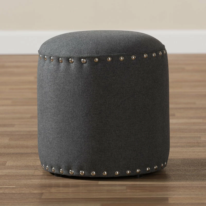 Baxton Studio Rosine Upholstered Nail Trim Ottoman, Gray 6 Baxton Studio Rosine Upholstered Nail Trim Ottoman, Gray - Image 4