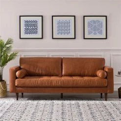 Maklaine MidCentury Mid-Century Brown Finish Modern Leather Sofa -GDF sofa Shop 5601fd620d66d3b4 2067 w800 h800 b0 p0