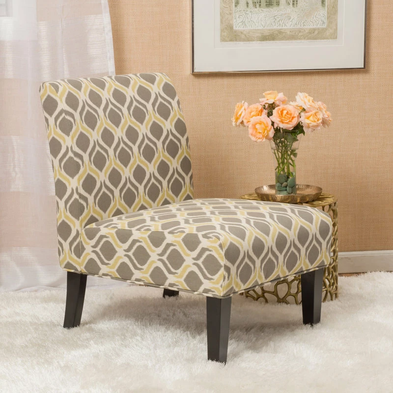 GDFStudio GDF Studio Kalee Contemporary Accent Chair, Yellow And Gray Ikat Pattern/ Matte Black, Fabric 4 GDFStudio GDF Studio Kalee Contemporary Accent Chair, Yellow And Gray Ikat Pattern/ Matte Black, Fabric - Image 2