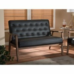 Baxton Studio Sorrento Retro Upholstered Wooden 2-Seater Loveseat, Brown Faux Leather -GDF sofa Shop 56318a5406f0566e 0315 w800 h800 b0 p0