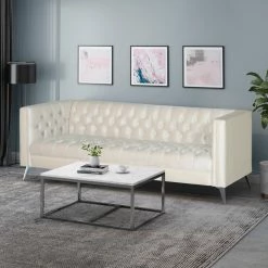 GDFStudio Roxanne Tufted Velvet 3 Seat Sofa, Beige/Silver 13 GDFStudio Roxanne Tufted Velvet 3 Seat Sofa, Beige/Silver -GDF sofa Shop 570148700f9075dd 3339 w800 h800 b0 p0