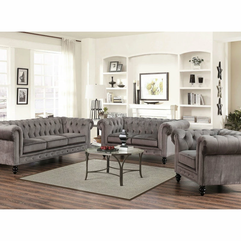 Abbyson Living Grand Chesterfield Sofa, Gray 6 Abbyson Living Grand Chesterfield Sofa, Gray - Image 4