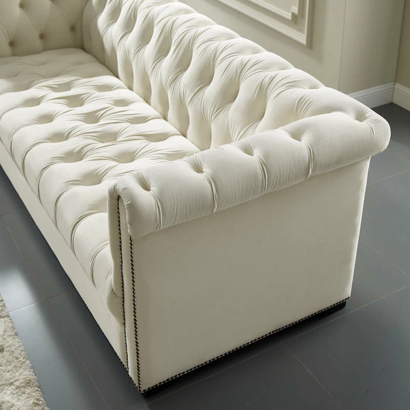 LexMod Heritage Upholstered Velvet Sofa, Ivory 7 LexMod Heritage Upholstered Velvet Sofa, Ivory - Image 5