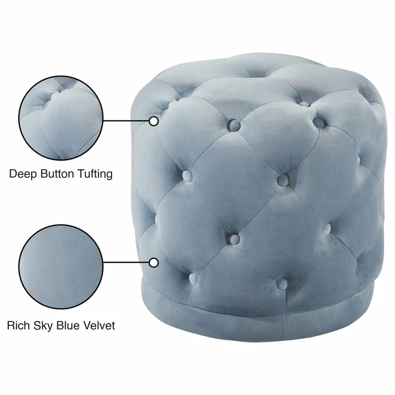 Meridian Furniture Harper Velvet Ottoman/Stool, Sky Blue 5 Meridian Furniture Harper Velvet Ottoman/Stool, Sky Blue - Image 3