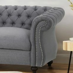 GDFStudio GDF Studio Kyle Traditional Chesterfield Loveseat Sofa, Dark Gray/Dark Brown -GDF sofa Shop 58e1bda20f9319bb 8548 w800 h800 b0 p0