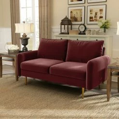 Coosy Home The Yokun III Velvet Round Arm Loveseat, Wine Red 8 Coosy Home The Yokun III Velvet Round Arm Loveseat, Wine Red -GDF sofa Shop 59710bec022b8bab 4159 w800 h800 b0 p0