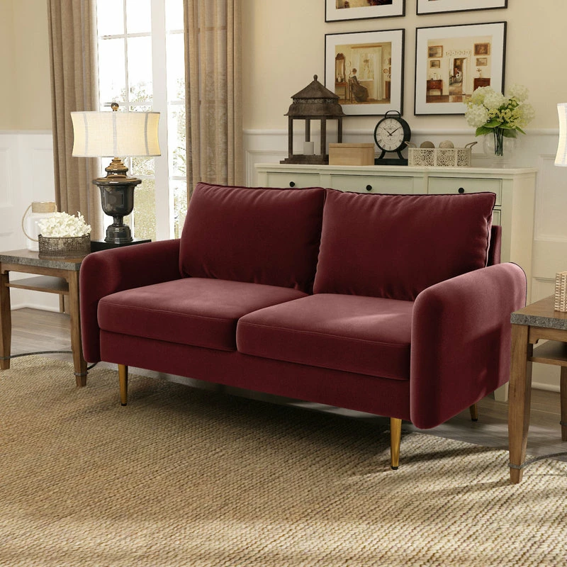 Coosy Home The Yokun III Velvet Round Arm Loveseat, Wine Red 4 Coosy Home The Yokun III Velvet Round Arm Loveseat, Wine Red - Image 2