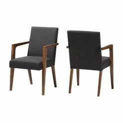 Baxton Studio Andrea Mid-Century Modern Dark Gray Upholstered Wooden Armchair, Set Of 2
