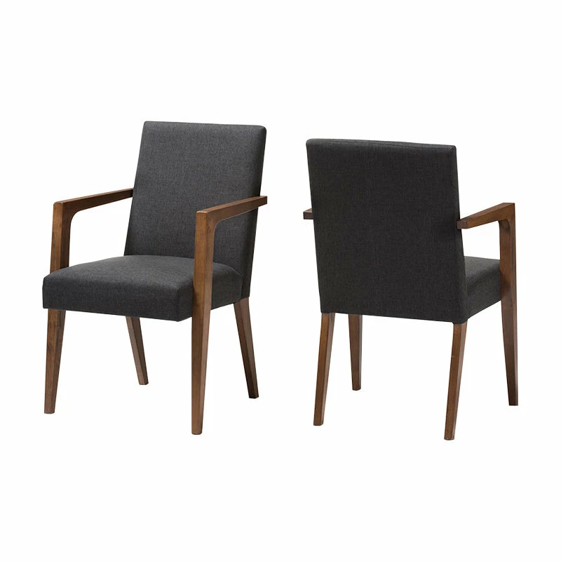 Baxton Studio Andrea Mid-Century Modern Dark Gray Upholstered Wooden Armchair, Set Of 2 3 Baxton Studio Andrea Mid-Century Modern Dark Gray Upholstered Wooden Armchair, Set Of 2