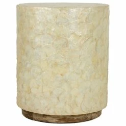 East At Main's Sable Off-White Wood And Capiz Round Accent Table