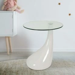 Fab Glass And Mirror TearDrop Side Table White Color With 18 Inch Round Glass Top -GDF sofa Shop 5af141990d3af21f 3403 w800 h800 b0 p0