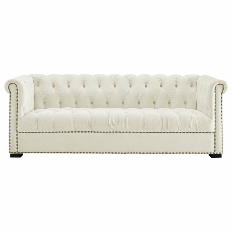 LexMod Heritage Upholstered Velvet Sofa, Ivory 3 LexMod Heritage Upholstered Velvet Sofa, Ivory