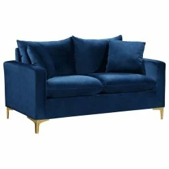 Meridian Furniture Naomi Velvet Loveseat, Gold And Chrome Leg Set, Navy