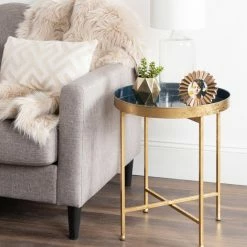 Uniek Celia Round Metal Side Table, Gold Navy Blue -GDF sofa Shop 5cb194a10c6b28de 8274 w800 h800 b0 p0